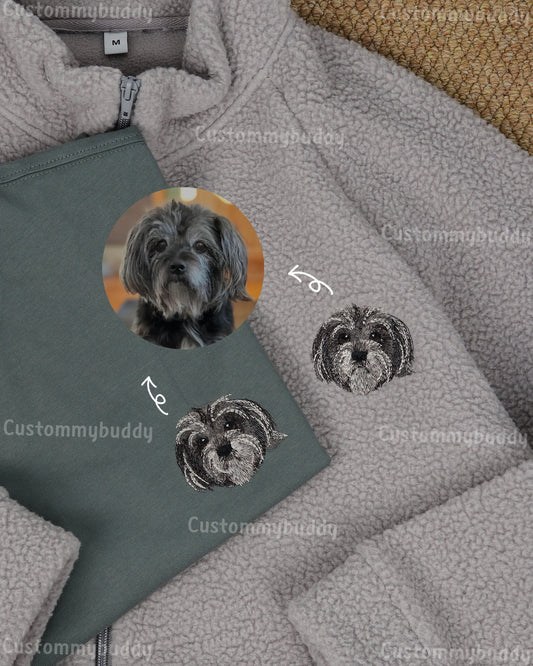Custom Embroidered Pet Portrait Zip-up Sherpa Jacket