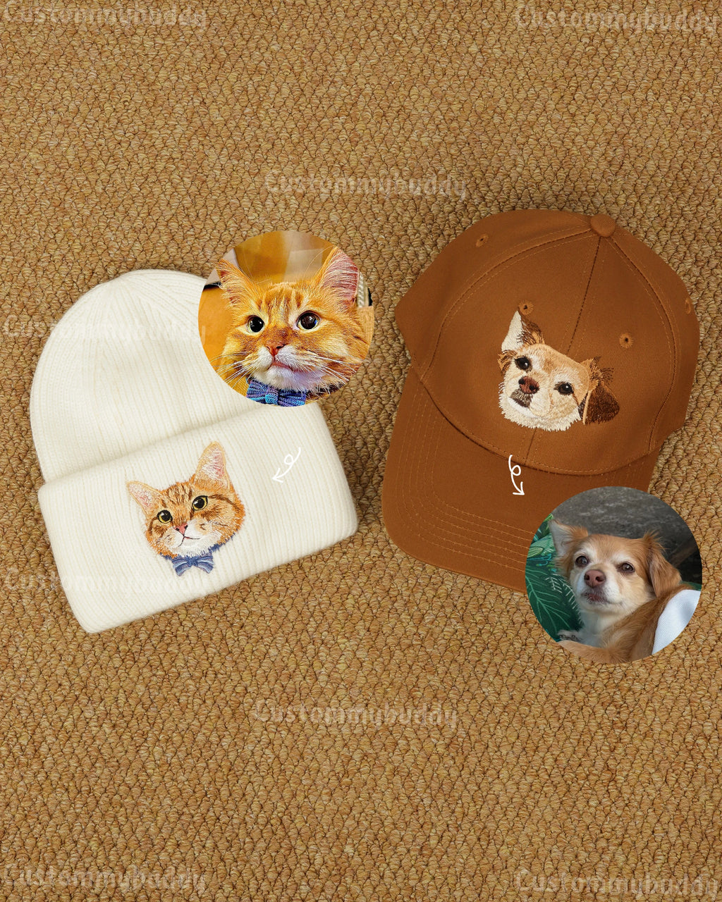 Custom Embroidered Pet Portrait Beanie Hat – product photo 3 of a custom embroidered beanie
