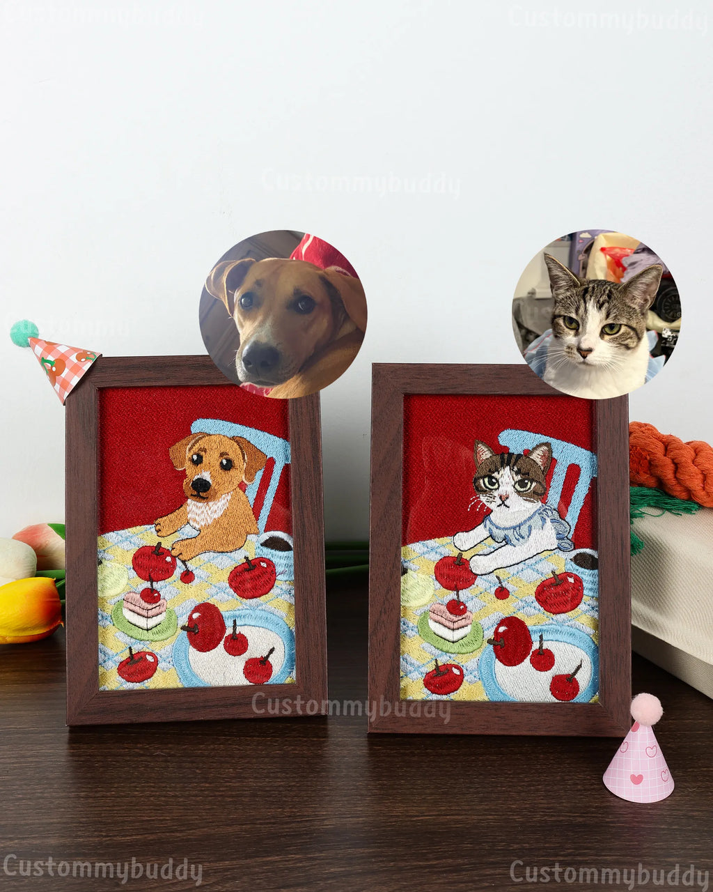 Custom Embroidered Framed Photo – product photo 3 of a custom embroidered pet portrait frame