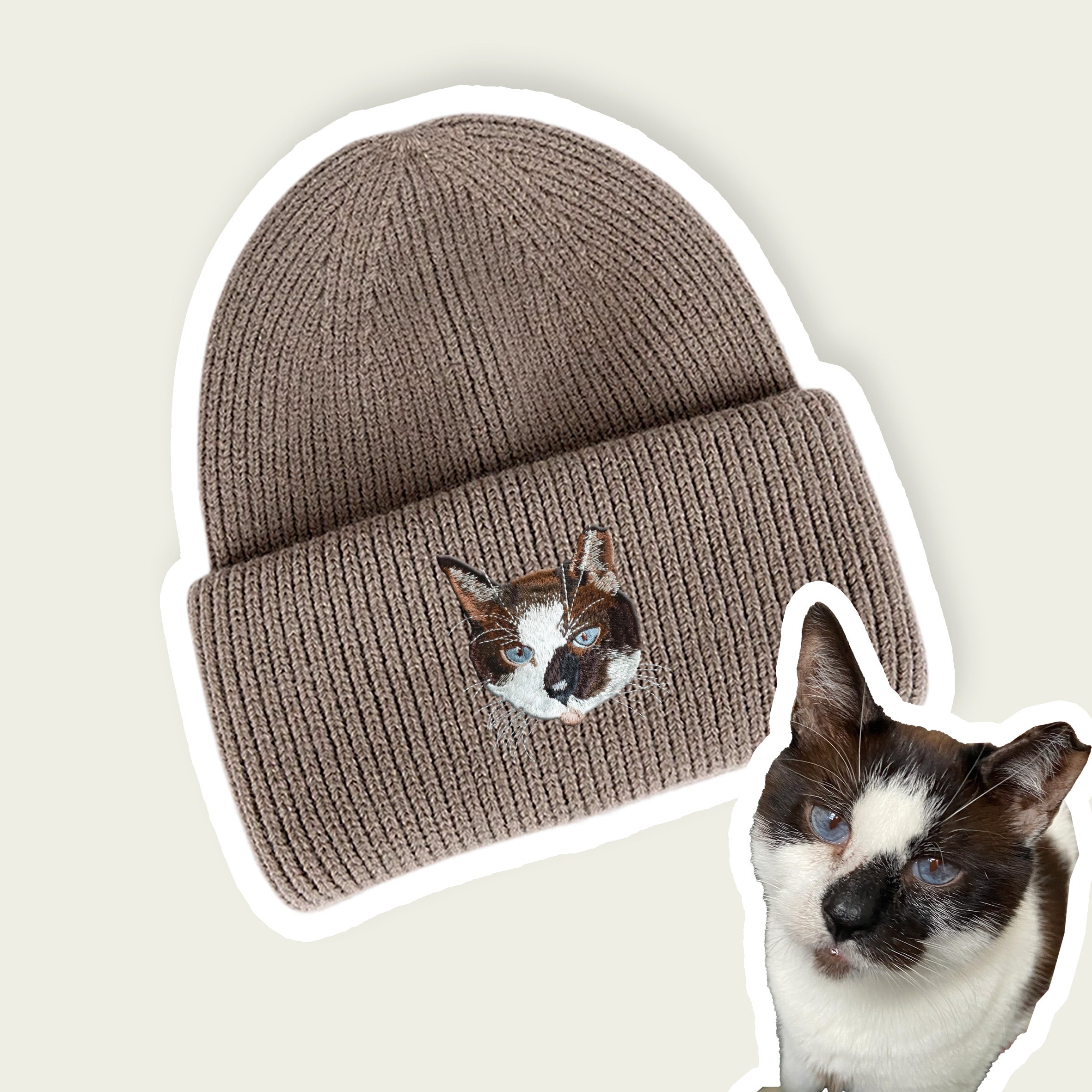 Custom Embroidered Pet Portrait Beanie Hat – product photo 8 of a custom embroidered beanie