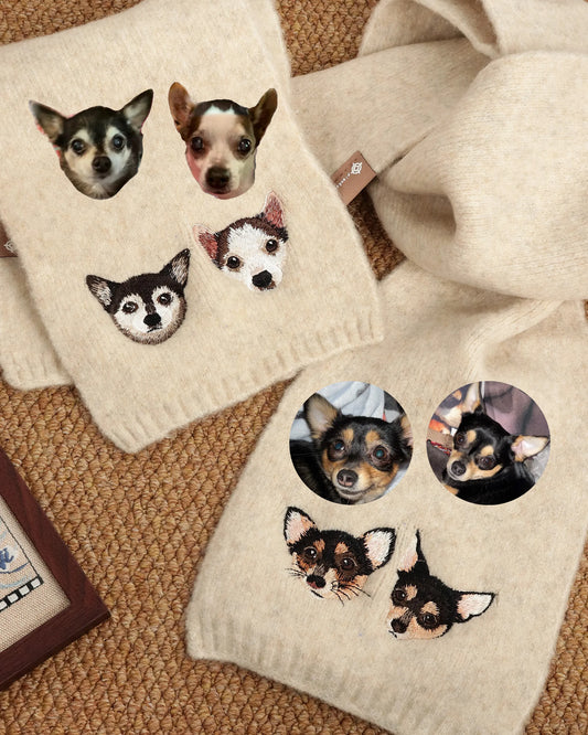 Custom Embroidered Pet Portrait Woven Scarf