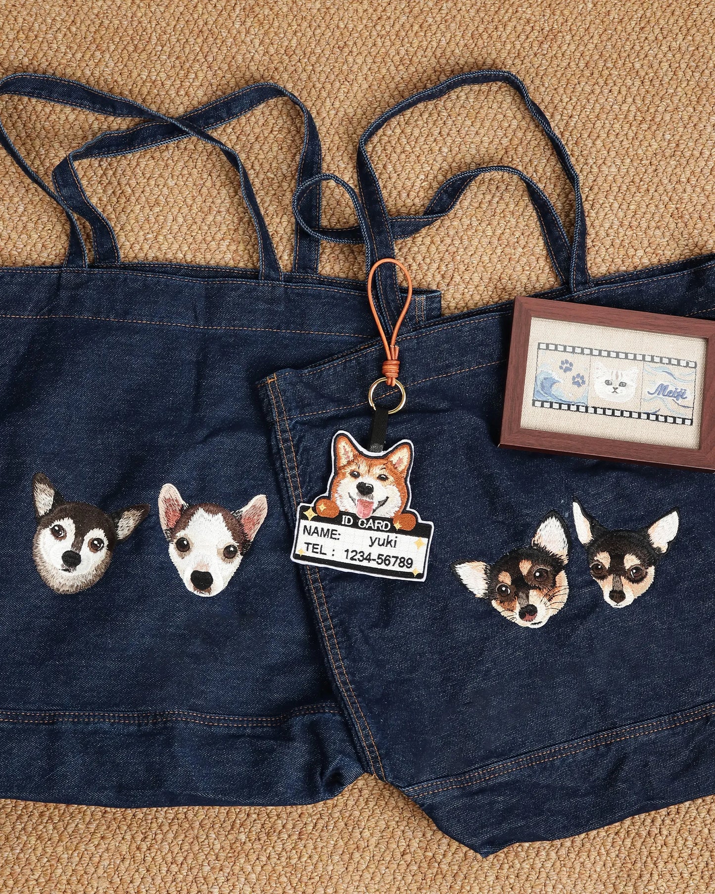 Custom Embroidered Pet Portrait Canvas Tote Bag