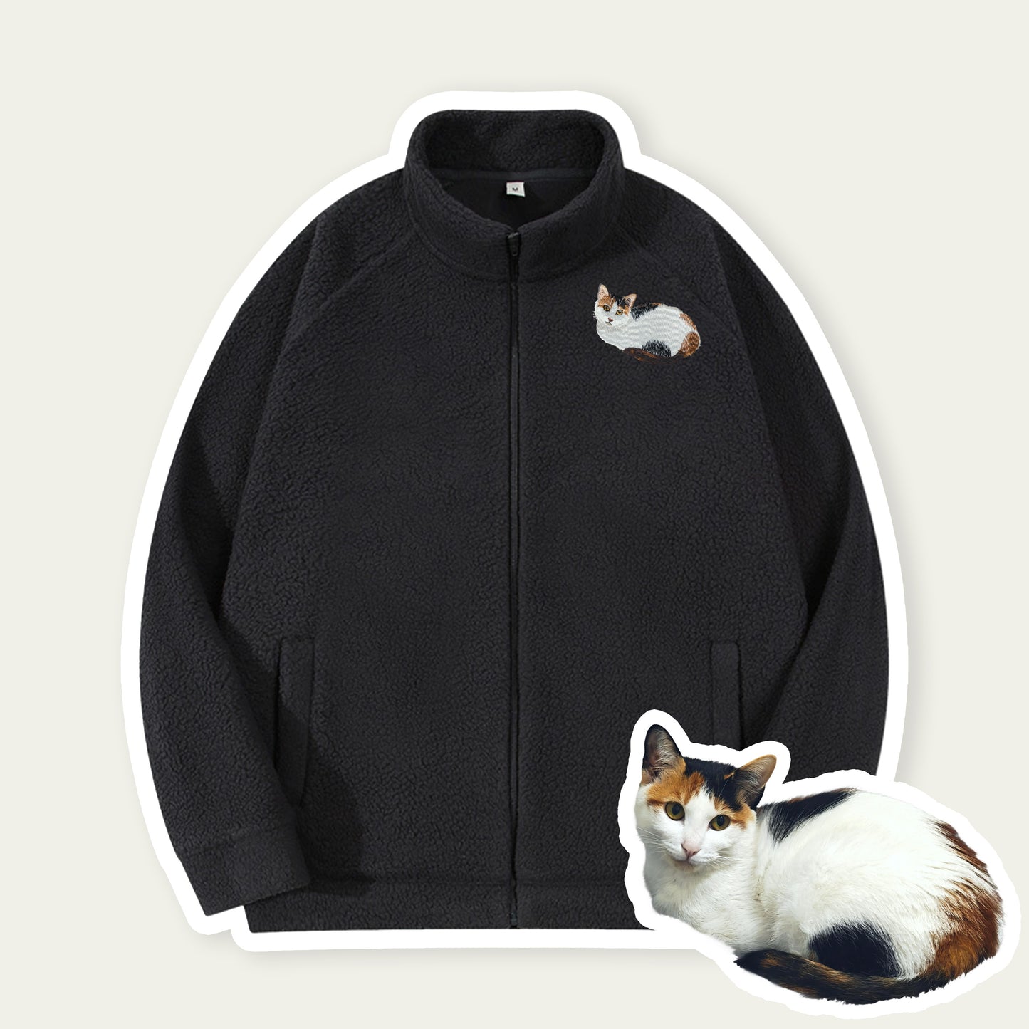 Custom Embroidered Pet Portrait Zip-up Sherpa Jacket