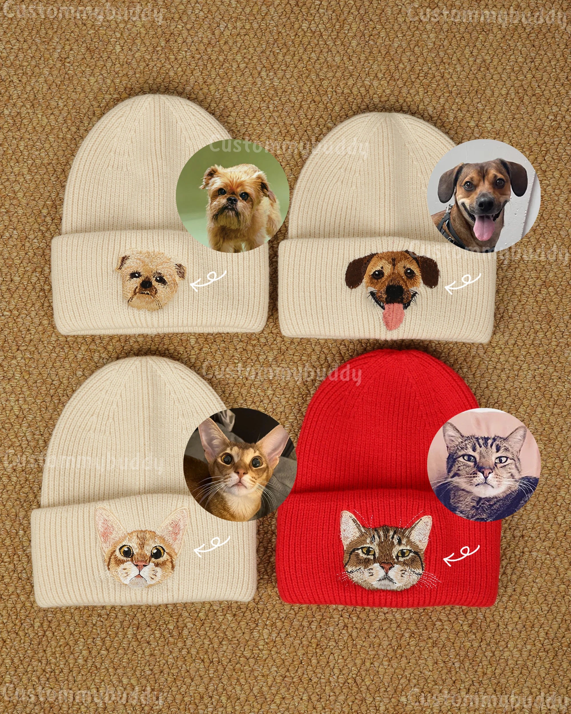 Custom Embroidered Pet Portrait Beanie Hat – main product photo of a custom embroidered beanie