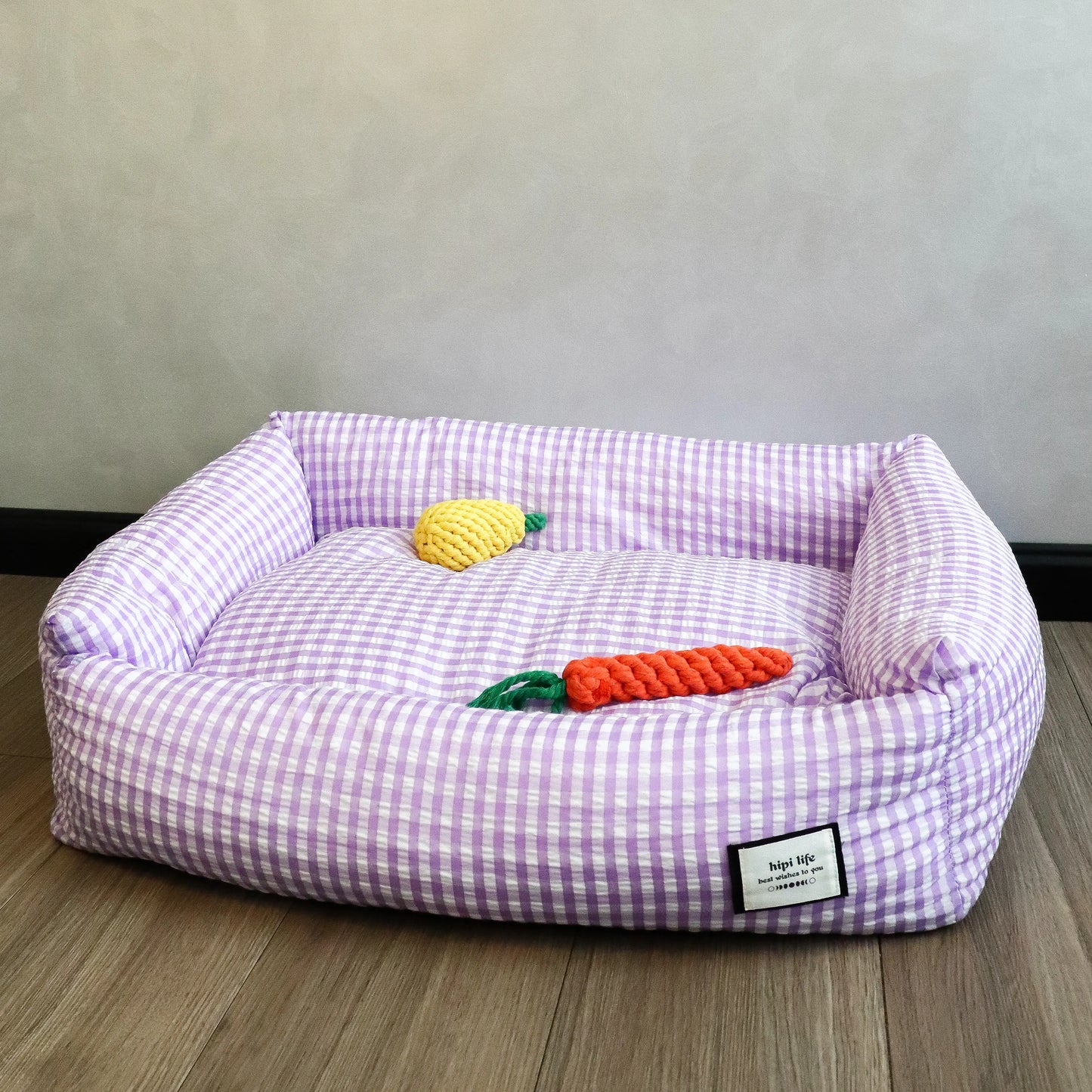 Purple Gingham Pet Bed
