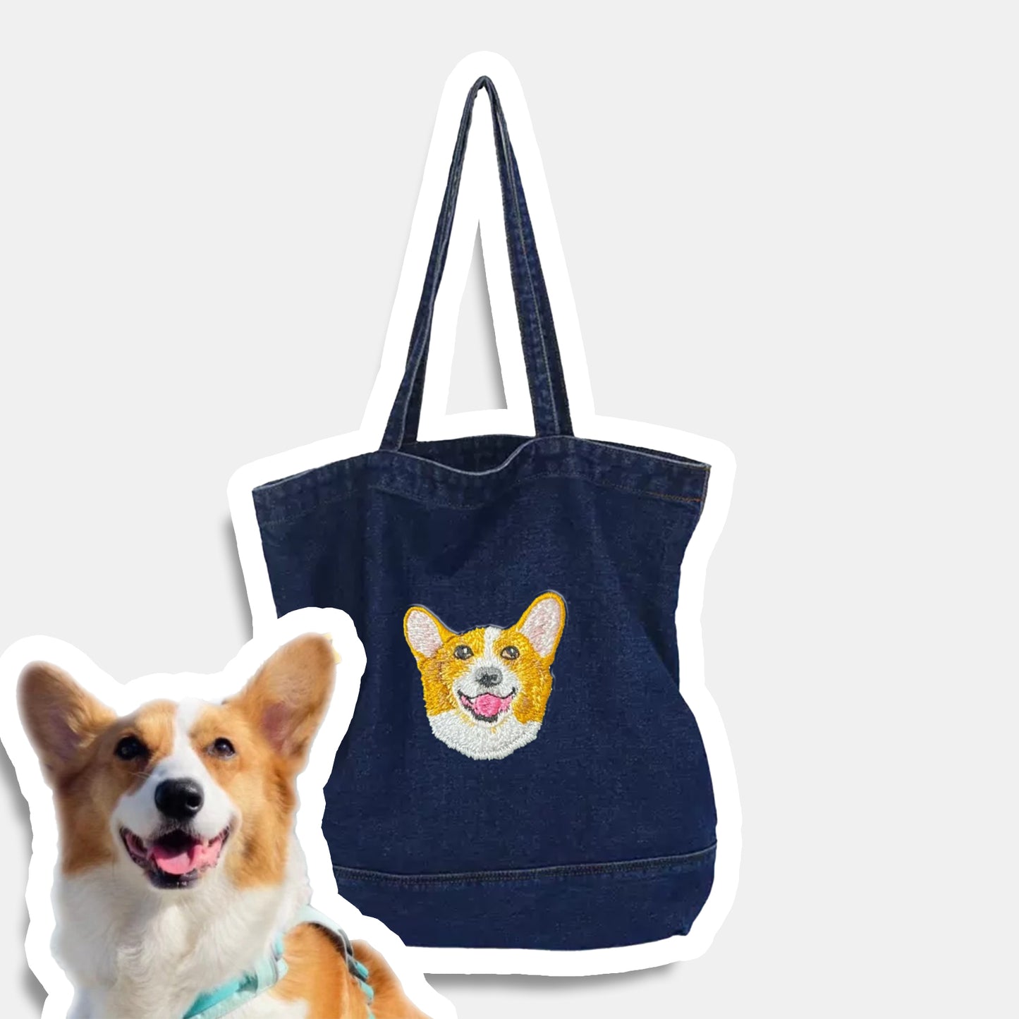 Custom Embroidered Pet Portrait Canvas Tote Bag