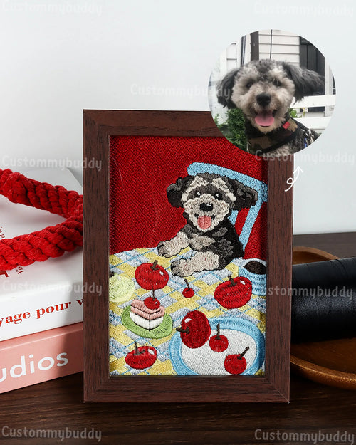 Custom Embroidered Framed Photo – main product photo of a custom embroidered pet portrait frame