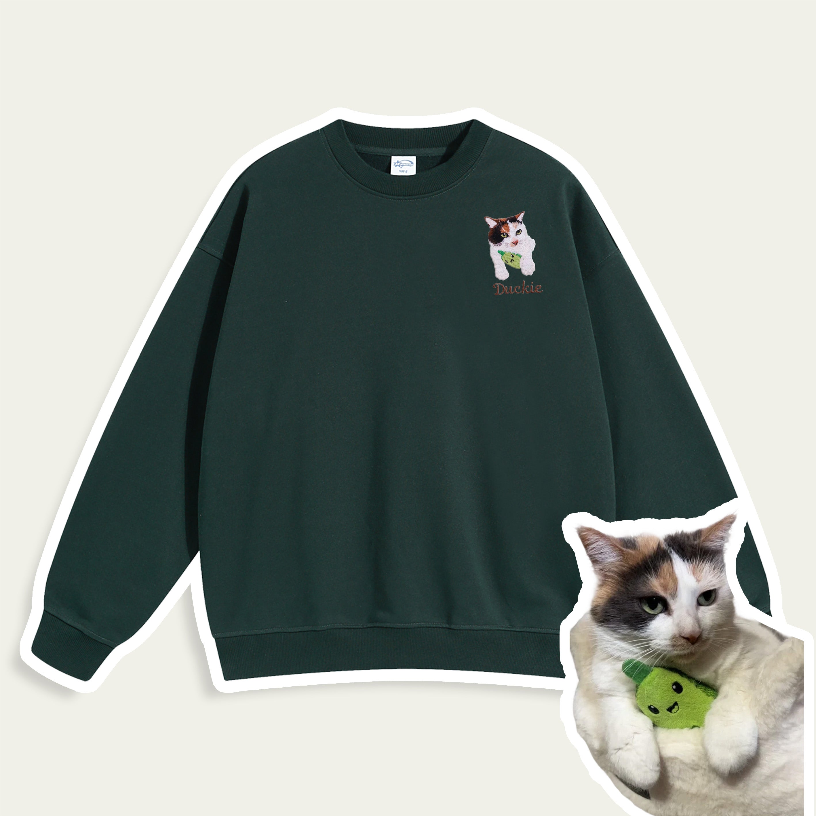 Custom Embroidered Pet Portrait Patch Sweatshirt – product photo 20 of a custom embroidered sweatshirt