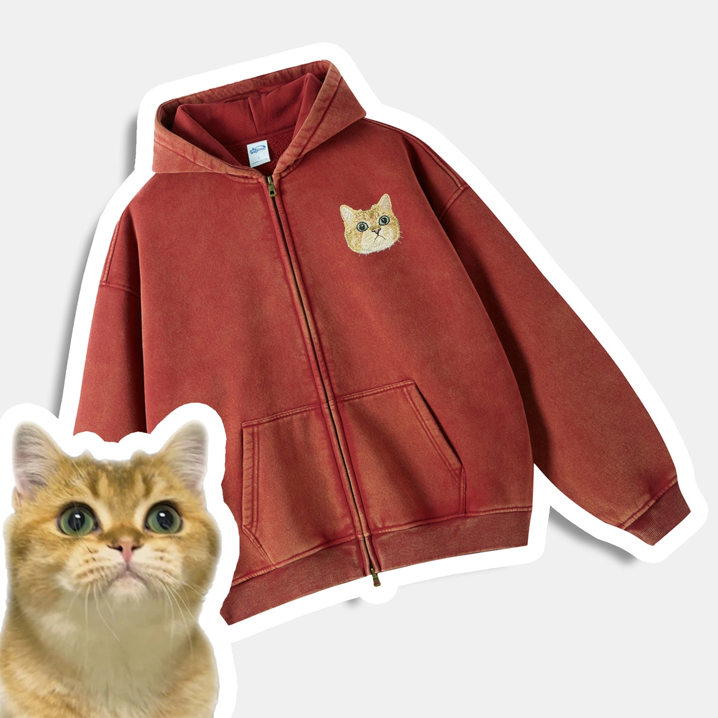 Aangepaste Pet Vintage Zip-Up Hoodie