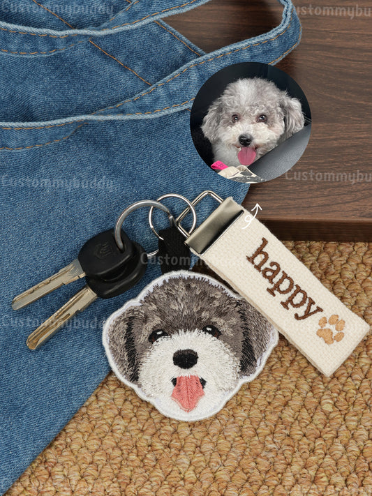 Custom Embroidered Pet Face Keyring
