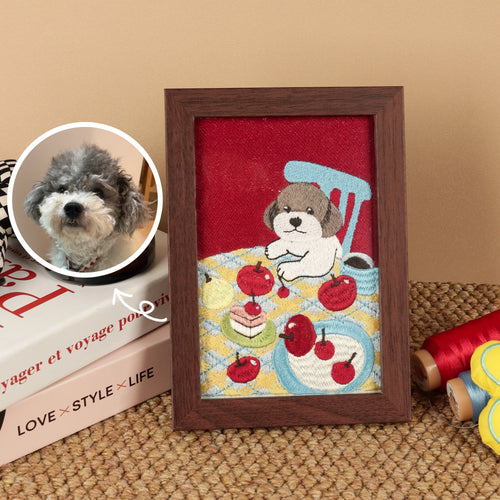 Custom Embroidered Framed Photo – second product photo of a custom embroidered pet portrait frame