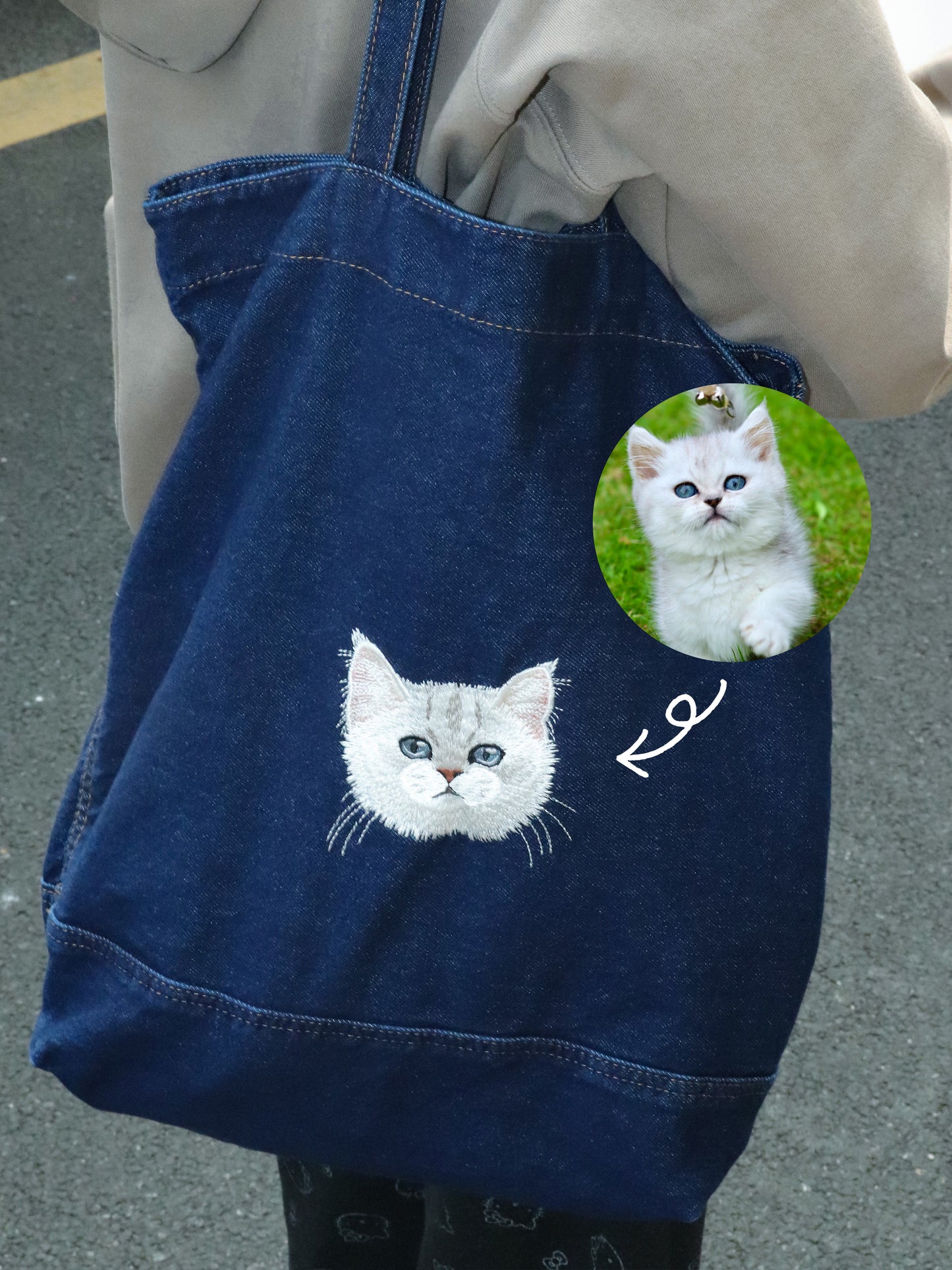 カスタム刺繍ペットポートレートキャンバストートバッグ