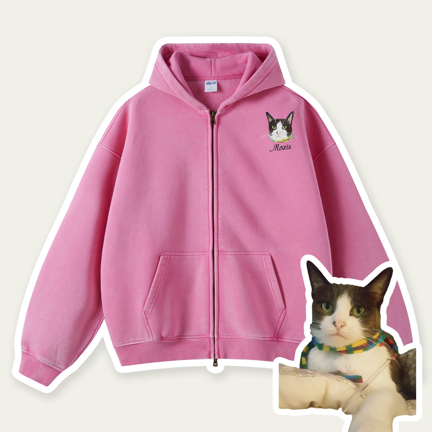 Custom Pet Vintage Zip-Up Hoodie