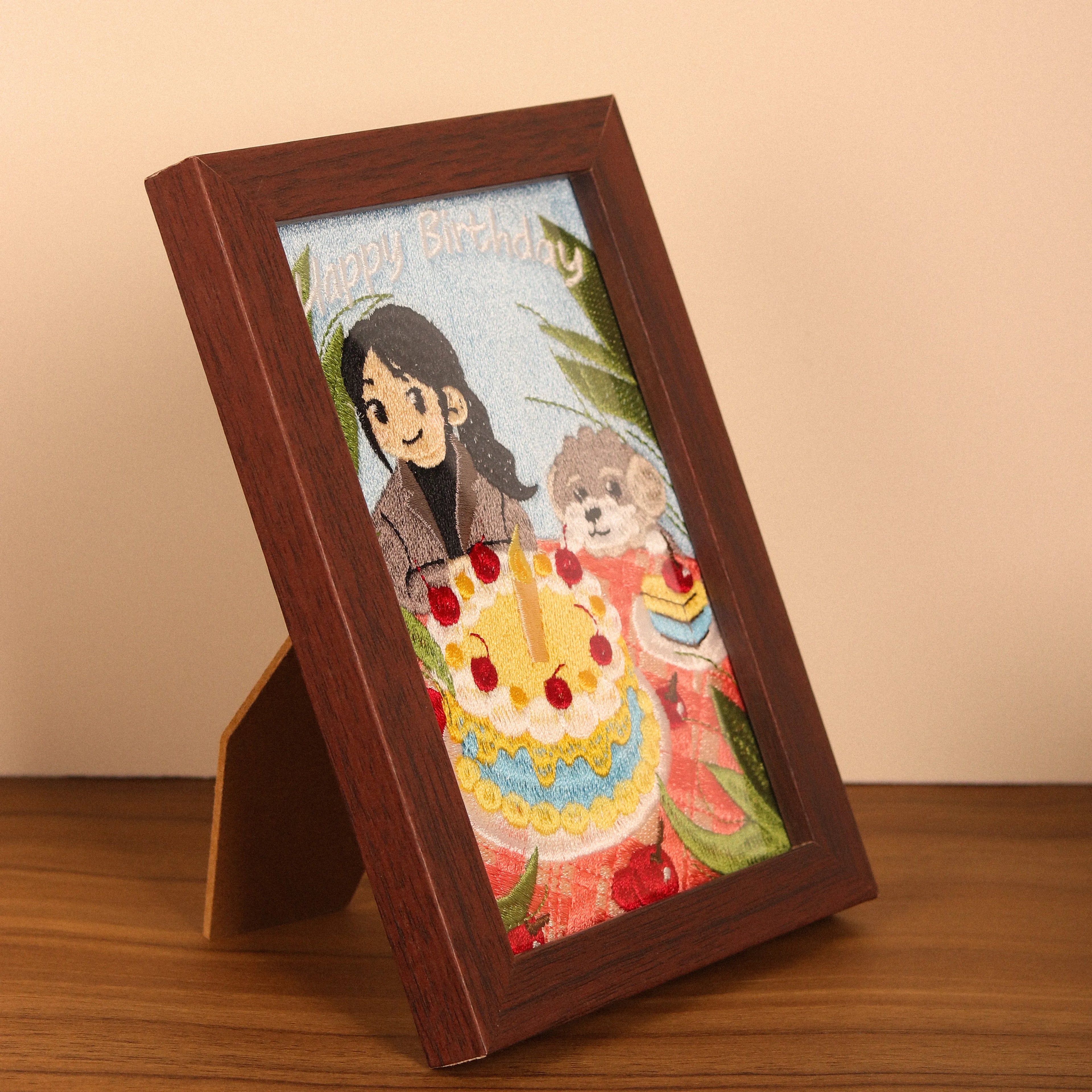 Birthday Themed Custom Photo Frame – product photo 6 of a custom embroidered pet portrait frame