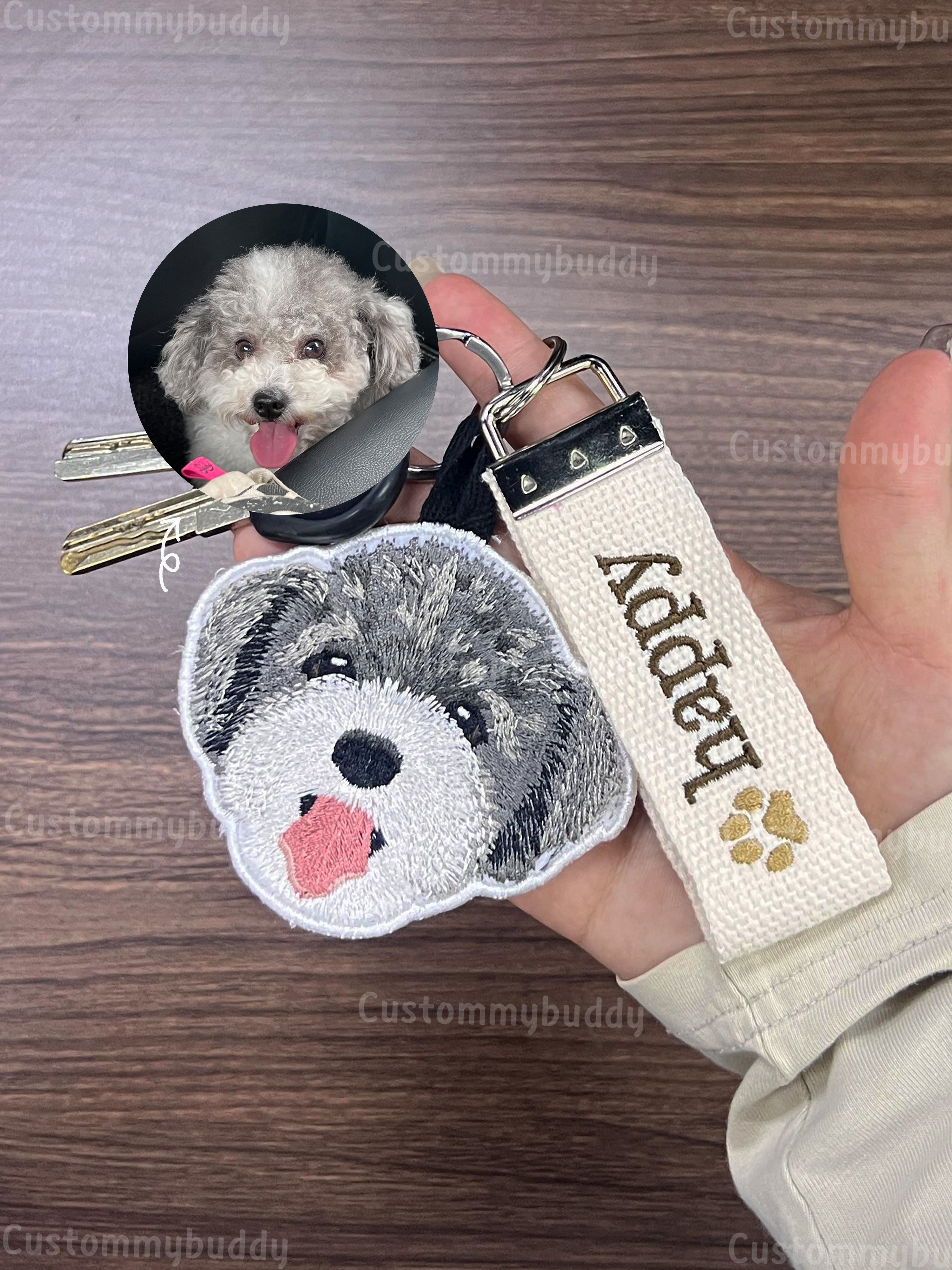 Custom Embroidered Pet Face Keyring – product photo 4 of a custom embroidered key chain