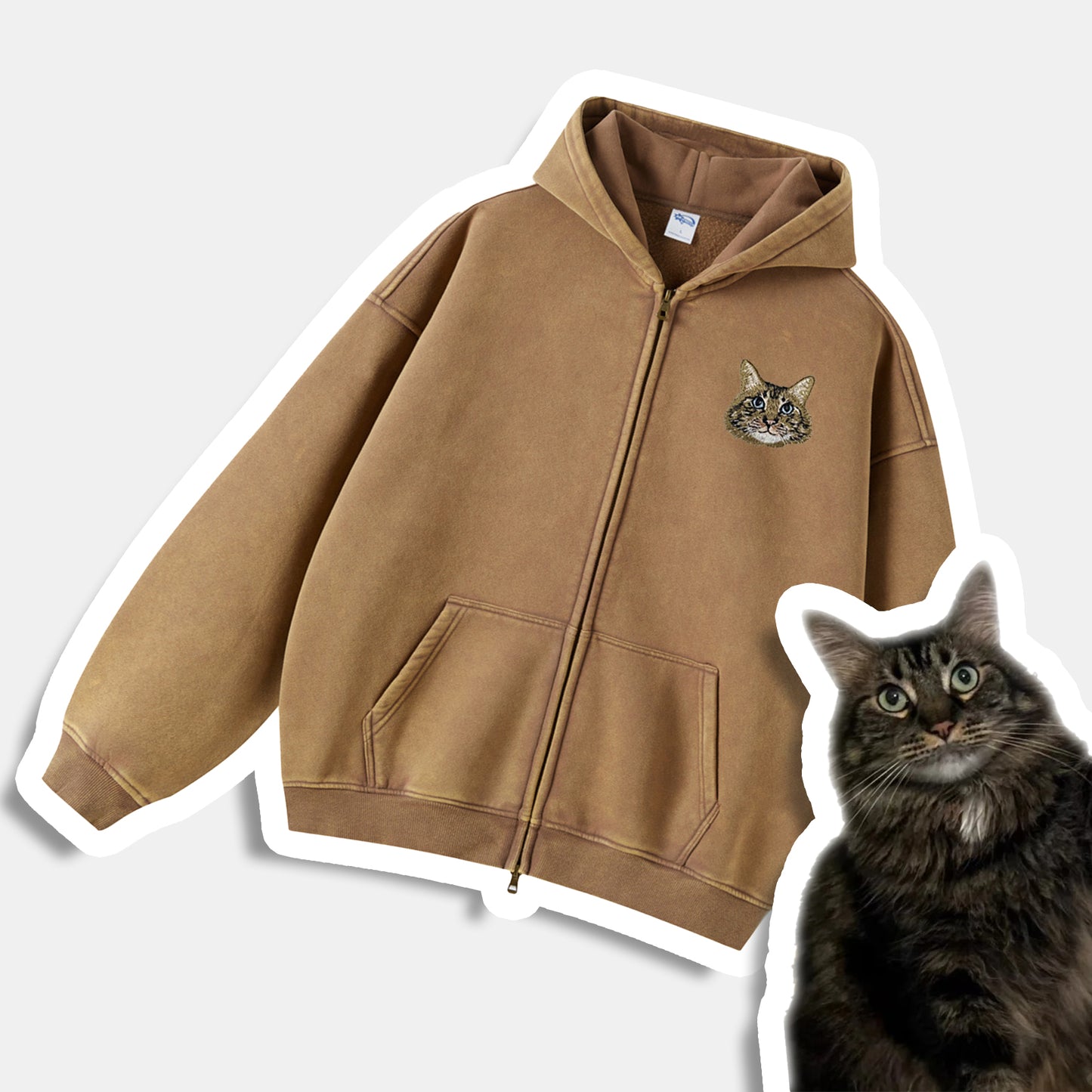 Aangepaste Pet Vintage Zip-Up Hoodie