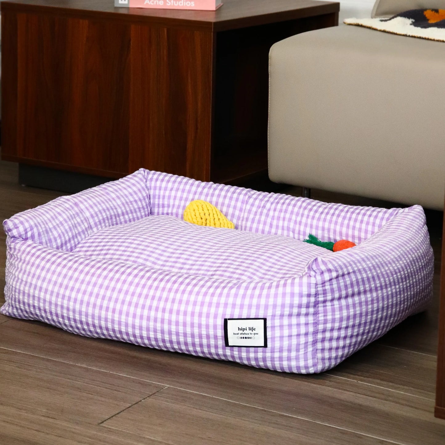 Purple Gingham Pet Bed