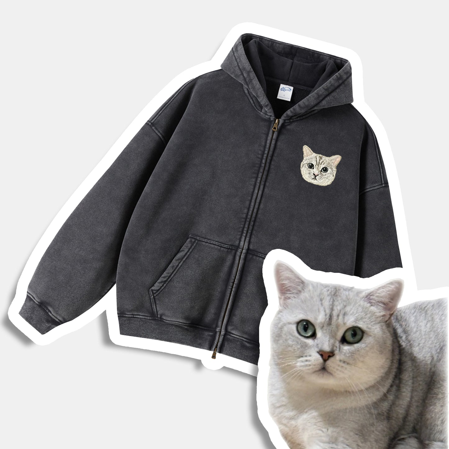 Custom Pet Vintage Zip-Up Hoodie