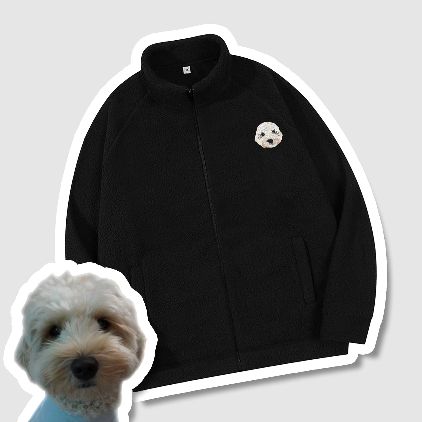 Custom Embroidered Pet Portrait Zip-up Sherpa Jacket