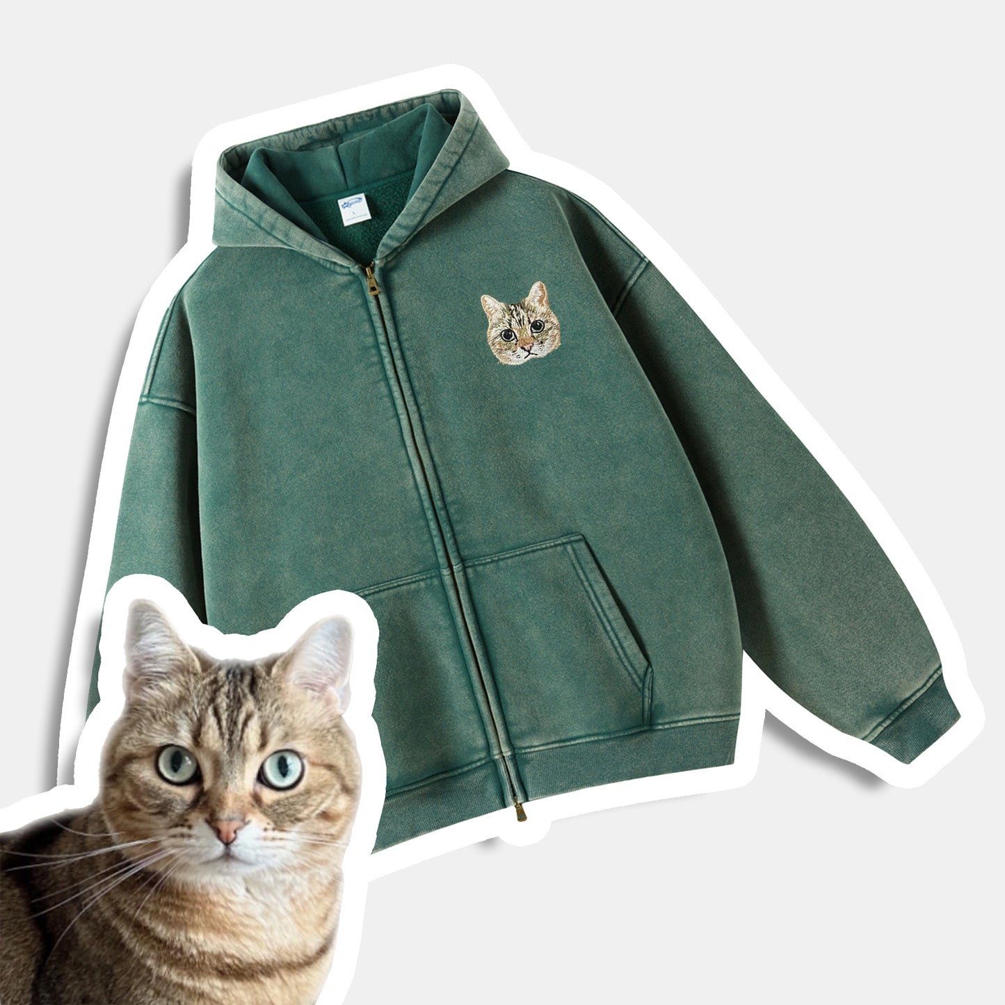 Custom Pet Vintage Zip-Up Hoodie