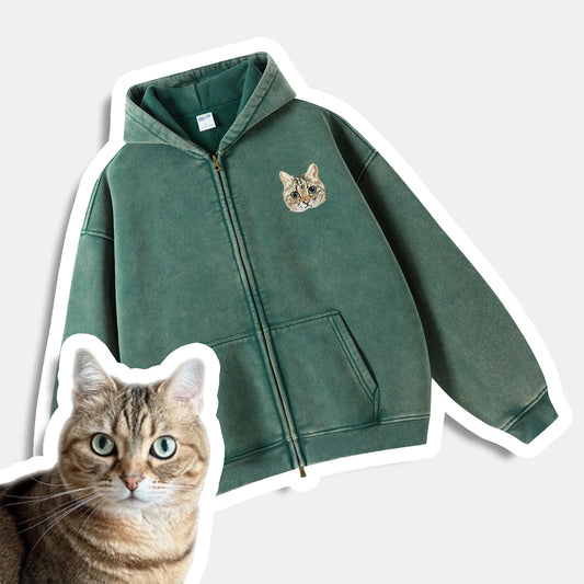 Aangepaste Pet Vintage Zip-Up Hoodie