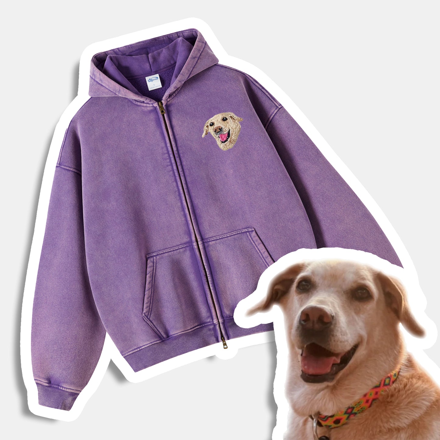 Aangepaste Pet Vintage Zip-Up Hoodie