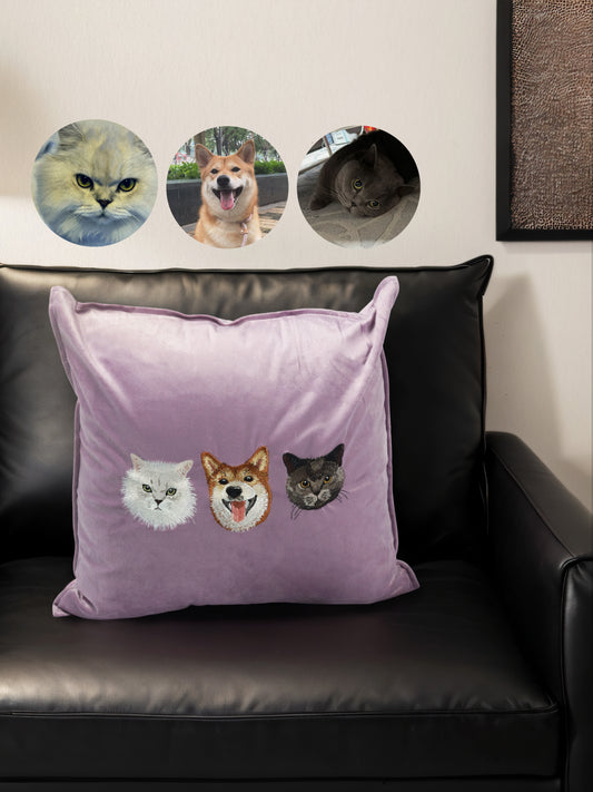 Custom Embroidered Pet Portrait Velvet Cushion