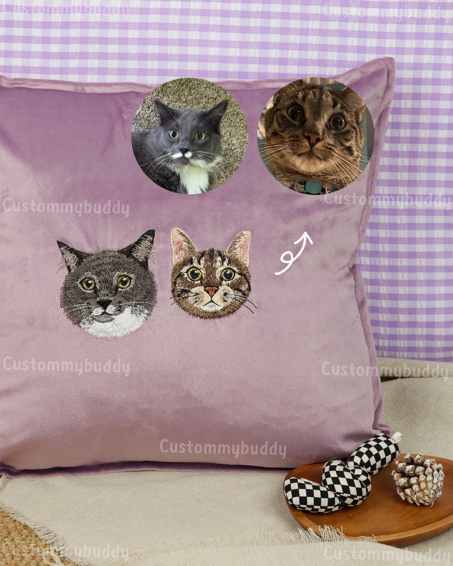 Custom Embroidered Pet Portrait Velvet Cushion