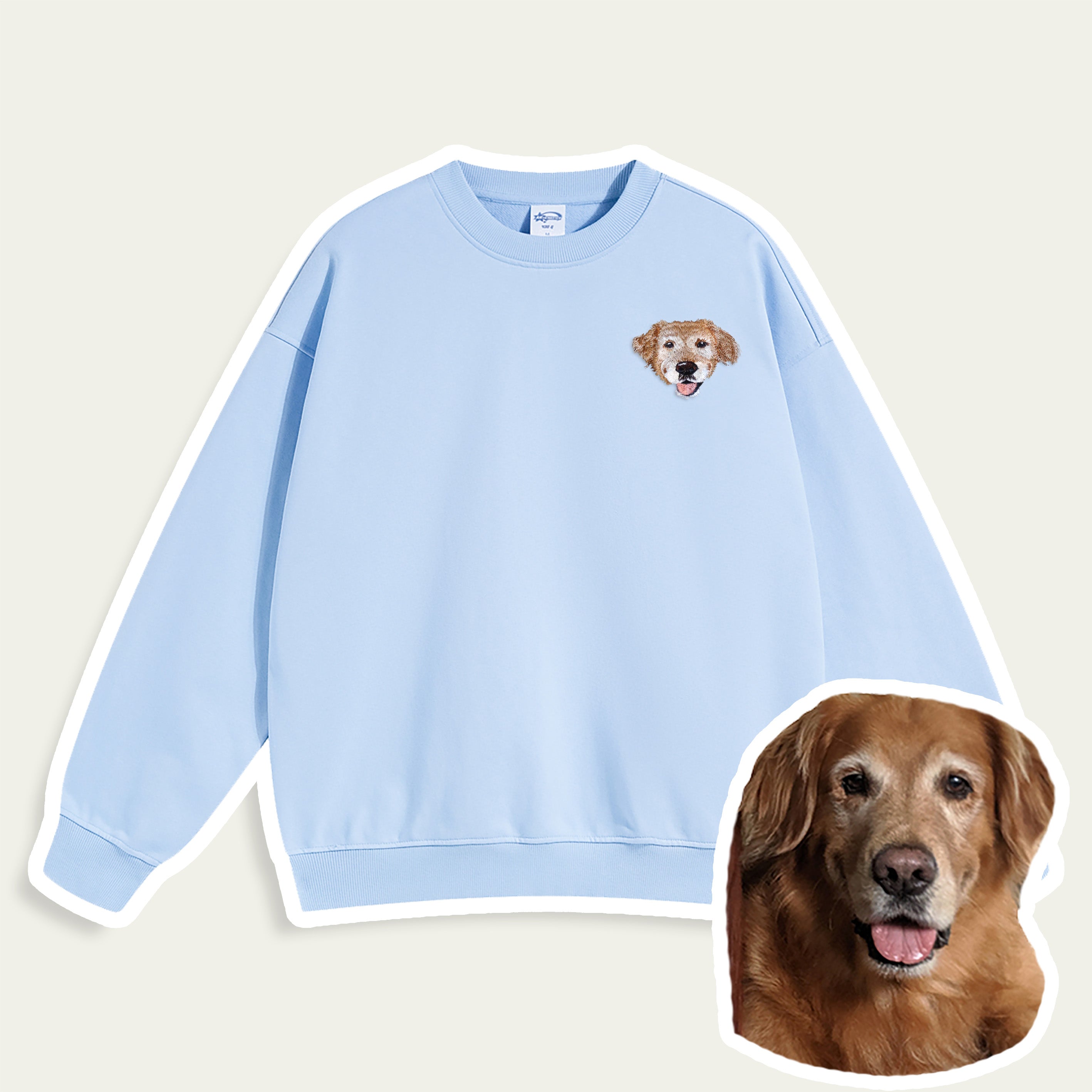 Custom Embroidered Pet Portrait Patch Sweatshirt – product photo 14 of a custom embroidered sweatshirt