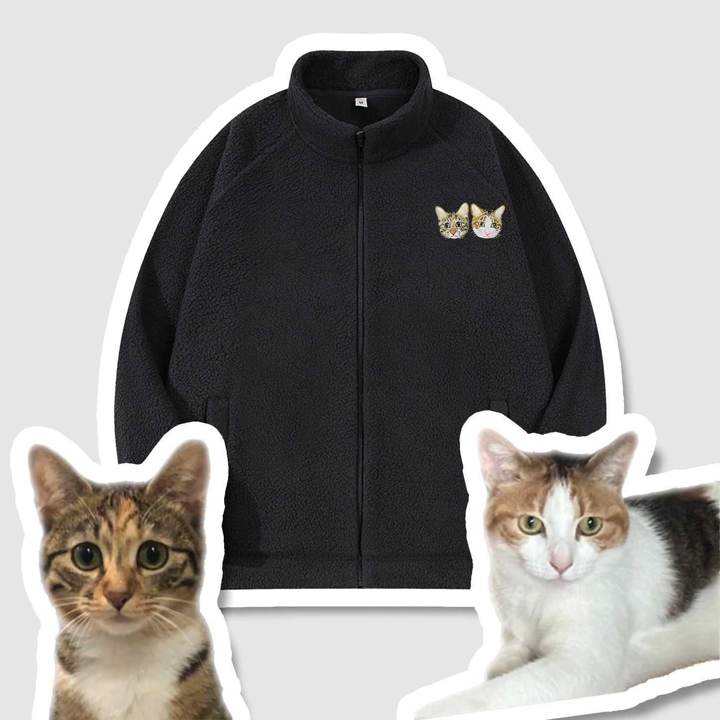 Custom Embroidered Pet Portrait Zip-up Sherpa Jacket