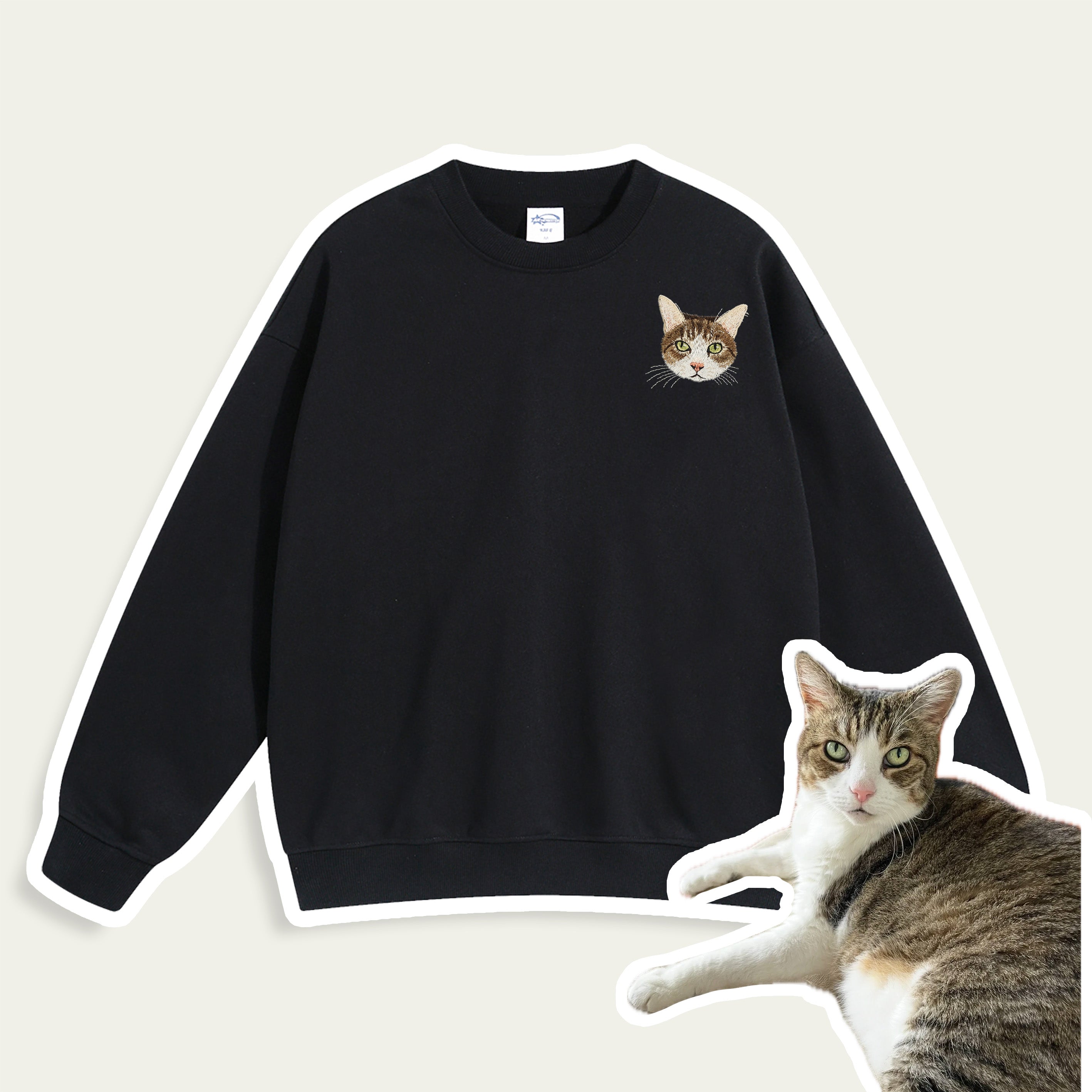 Custom Embroidered Pet Portrait Patch Sweatshirt – product photo 21 of a custom embroidered sweatshirt