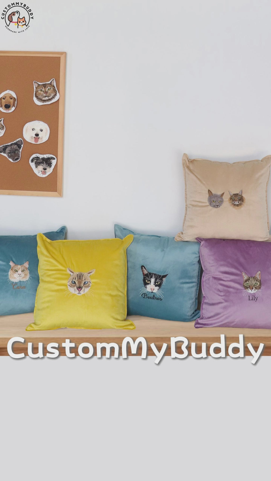 Custom Embroidered Pet Portrait Velvet Cushion – product photo 8 of a custom embroidered cushion