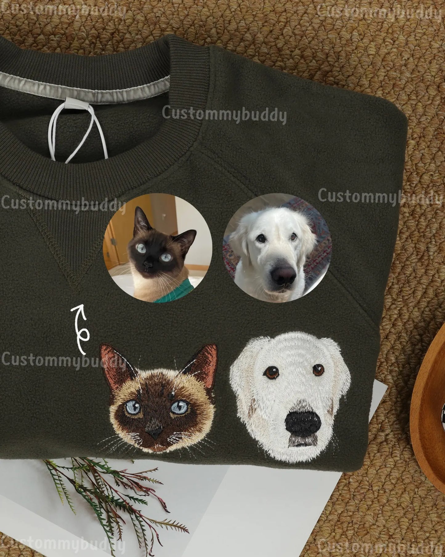 Custom Embroidered Pet Portrait Sherpa Fleece Sweatshirt